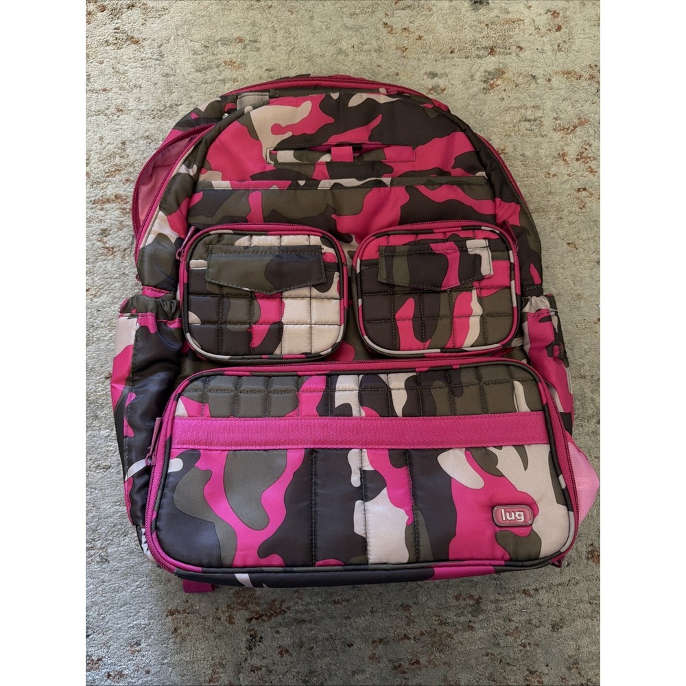 Lug Travel Puddle Jumper Packable Tote Bag Pink Olive Camouflage Lightweight